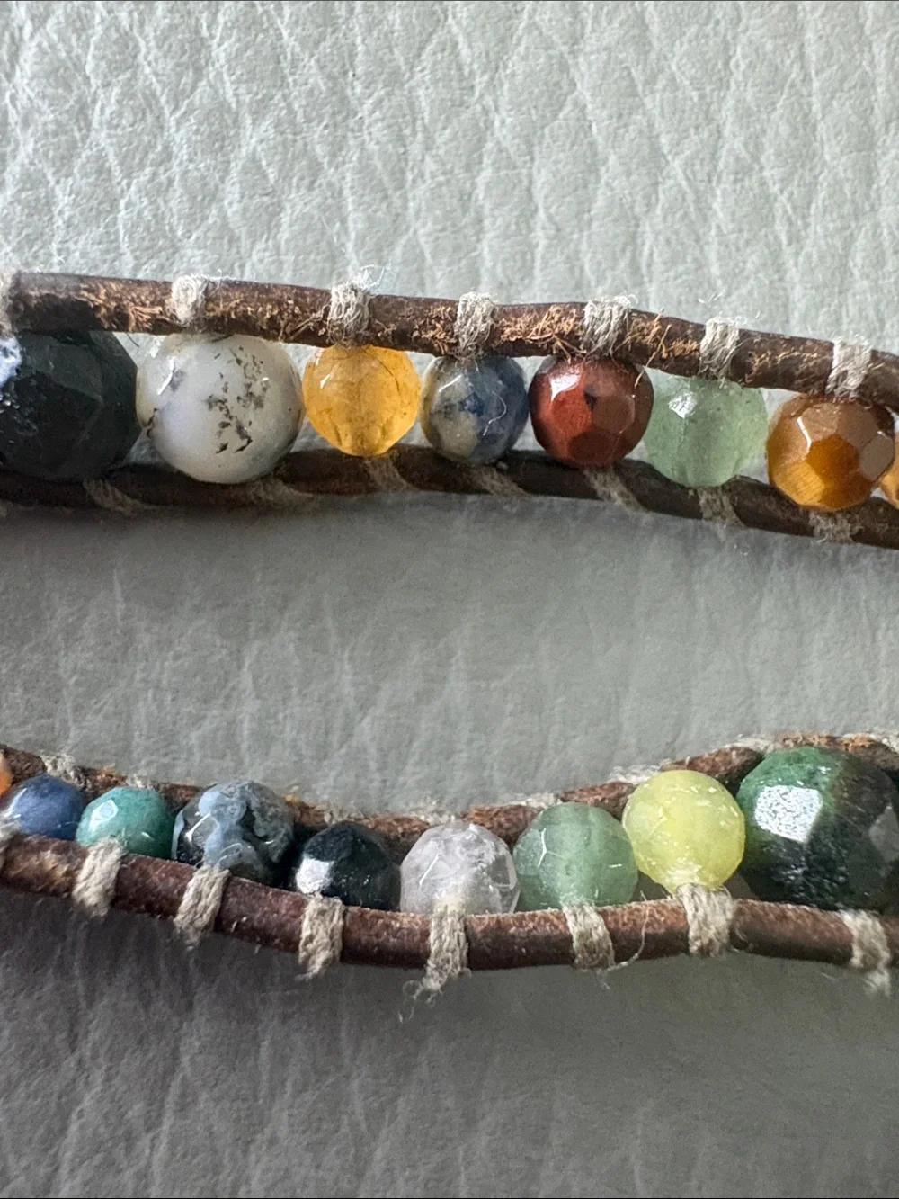 Chan Luu Graduated Multi Stone Natural Brown Leather Wrap Bracelet - Picture 8 of 11